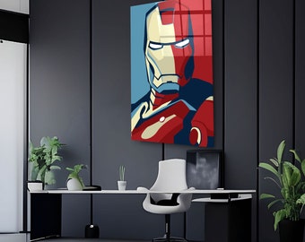 Arte pop de Iron Man, impresión en vidrio templado, decoración de Los Vengadores