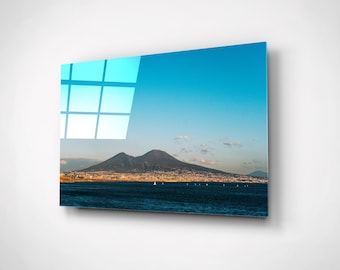 Vesuvius Naples Wall Art Tempered Glass Print Italian Nature Poster Home Decor Italian Volcano Mountain wall handing print Europe Wall Art
