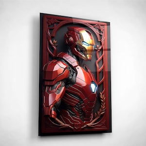 Iron man Glass Wall Art, Tempered glass print, Avengers Lover Present, Teens Room Decor, Boy's Birthday Gift, Unframed Poster, Superhero image 1