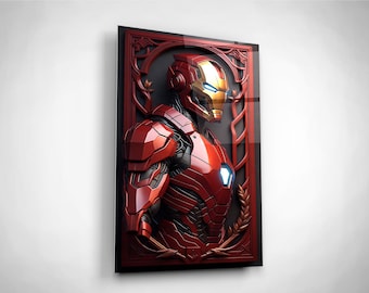 Iron man Glass Wall Art, Tempered glass print, Avengers Lover Present, Teens Room Decor, Boy's Birthday Gift, Unframed Poster, Superhero