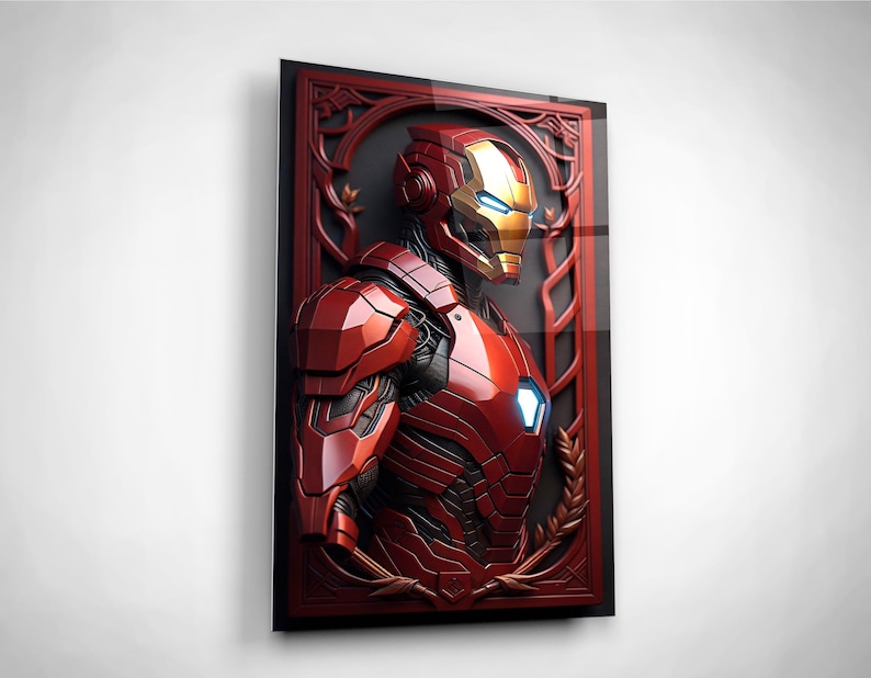 Iron man Glass Wall Art, Tempered glass print, Avengers Lover Present, Teens Room Decor, Boy's Birthday Gift, Unframed Poster, Superhero image 1