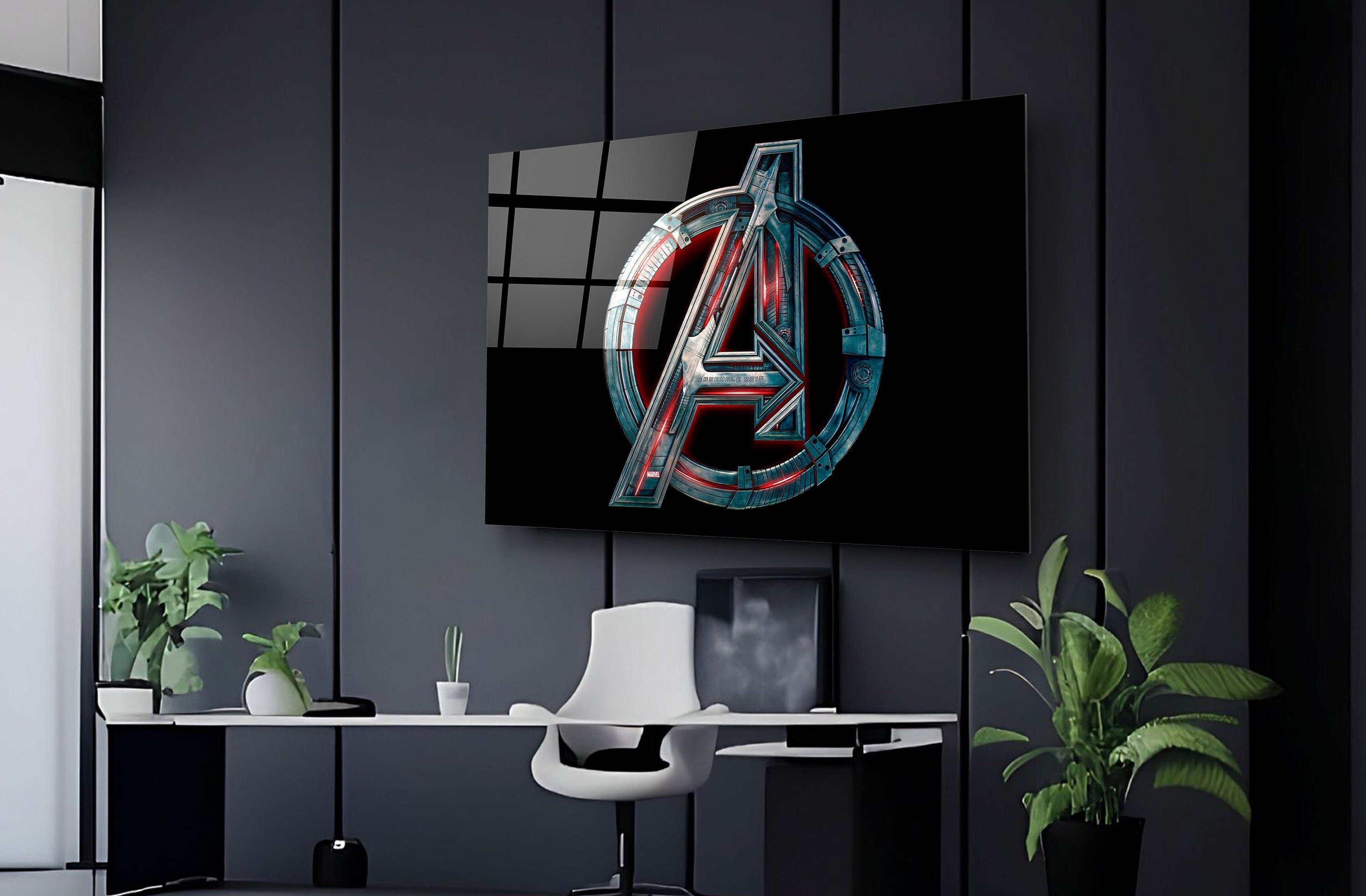 Avengers Logo Tempered Glass Wall Art, Marvel Office Decor - Etsy