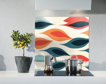 Retro Style Tempered Glass Backsplash – Modern Kitchen Wall Panel, Heat-Resistant Stove Cover