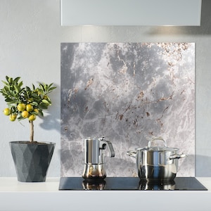 Salpicadero de cocina de mármol gris, vidrio templado impreso, tamaño personalizado, decoración de cocina moderna, panel de pared de vidrio, pedido personalizado