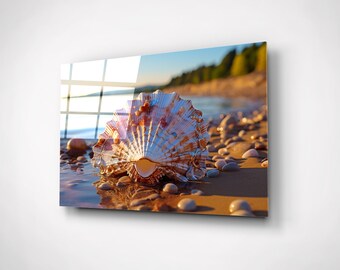 Sea Shell Tempered Glass Wall Art: Beach House Decor
