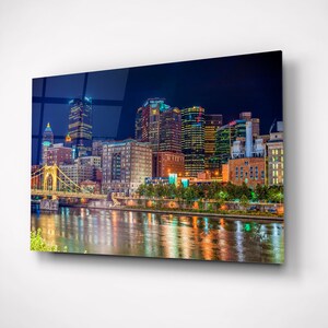 Night Pittsburgh Sityscape Wall Art Print Tempered Glass Poster American Cityes Wall Art Office Home Decor Pittsburgh Gift