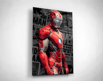 Iron Man Tempered Glass Wall Art: Avengers Superhero Decor