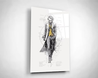 Joker Blueprint Tempered Glass Wall Art: Comics Lover Gift