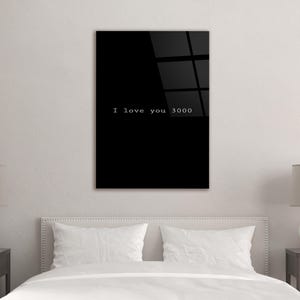 I Love You 3000 muurkunst - inspirerend citaat, print van gehard glas, Tony Stark citaat poster, romantisch cadeau, liefde citaat kunst, slaapkamerinrichting afbeelding 3