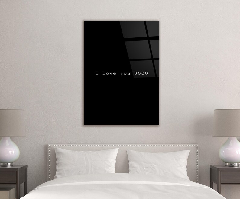 I Love You 3000 muurkunst - inspirerend citaat, print van gehard glas, Tony Stark citaat poster, romantisch cadeau, liefde citaat kunst, slaapkamerinrichting afbeelding 3