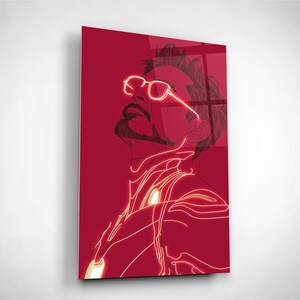 Puede incluir: Arte mural rojo que presenta una ilustraci&oacute;n estilizada de una persona mirando hacia arriba. La obra de arte utiliza una combinaci&oacute;n de colores rojo y blanco, con l&iacute;neas blancas que delinean los rasgos de la figura, incluidas las gafas. El fondo es rojo liso.