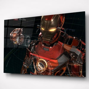 Iron man Suit Wall Art, Tempered glass print, Boy&#39;s Room Decor, Birthday Gift, Unframed Poster, Iron man Gift, Technology Poster