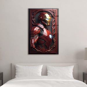 Iron man Glass Wall Art, Tempered glass print, Avengers Lover Present, Teens Room Decor, Boy's Birthday Gift, Unframed Poster, Superhero image 3