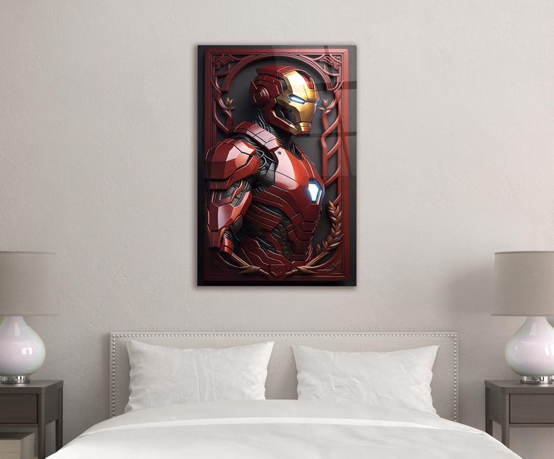 Iron man Glass Wall Art, Tempered glass print, Avengers Lover Present, Teens Room Decor, Boy's Birthday Gift, Unframed Poster, Superhero image 3