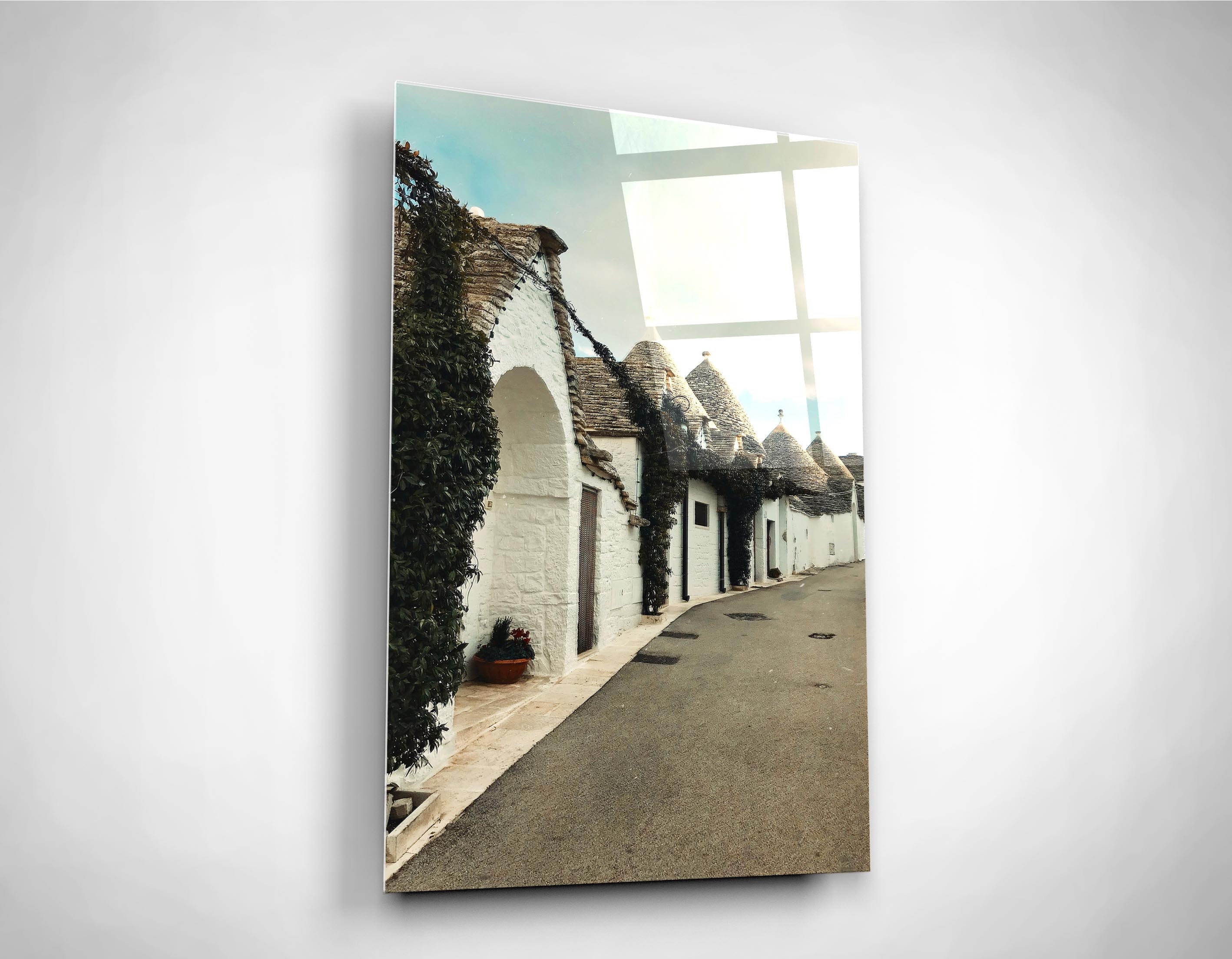 Bari Italy Wall Art Trulli di Alberobello Glass Poster Tempered Glass Poster Print Vacation Holiday Italy Gift  Wall Handing