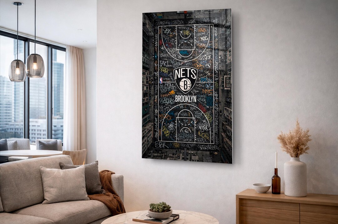 Basketball Court Brooklyn Nets Wall Art - Tempered Glass, Modern ...
