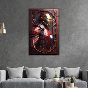 Iron man Glass Wall Art, Tempered glass print, Avengers Lover Present, Teens Room Decor, Boy's Birthday Gift, Unframed Poster, Superhero image 2
