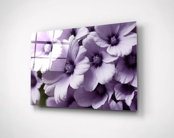 Purple Flower Wall Art - Floral Tempered Glass Print - Elegant Botanical Decor for Home or Office - Beauty Salon Wall Art - Gift Idea