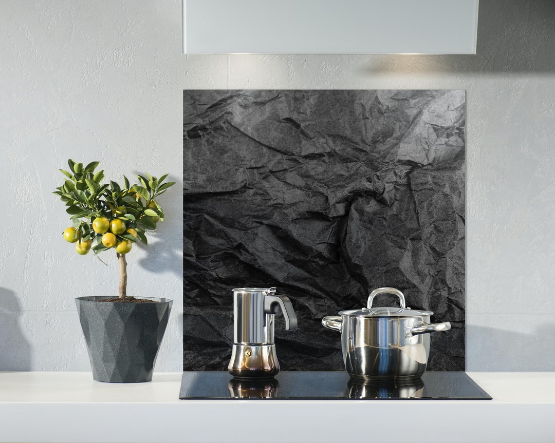Black Stone Effect Kitchen Backsplash From Tempered Glass, Custom Size ...