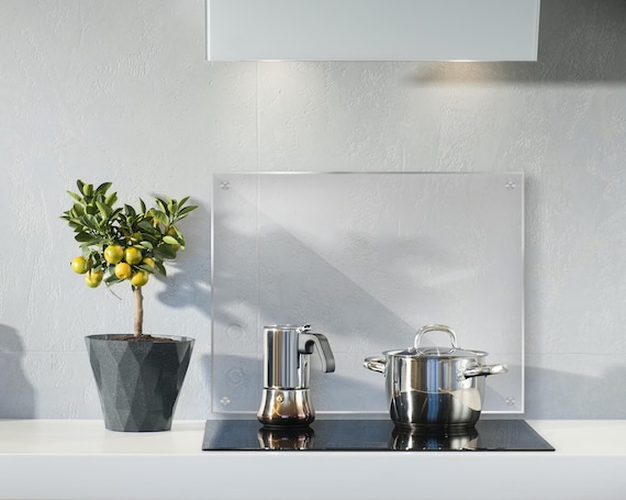 Transparent Tempered Glass Kitchen Splashback – Heat Resistant Stove Backsplash – Clear Glass Wall Panel – Custom Size Available