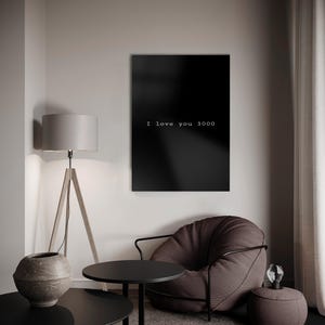 I Love You 3000 muurkunst - inspirerend citaat, print van gehard glas, Tony Stark citaat poster, romantisch cadeau, liefde citaat kunst, slaapkamerinrichting afbeelding 2