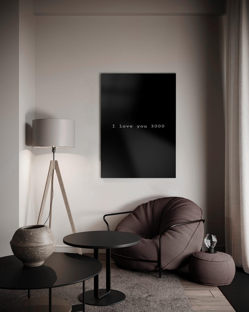 I Love You 3000 muurkunst - inspirerend citaat, print van gehard glas, Tony Stark citaat poster, romantisch cadeau, liefde citaat kunst, slaapkamerinrichting afbeelding 2