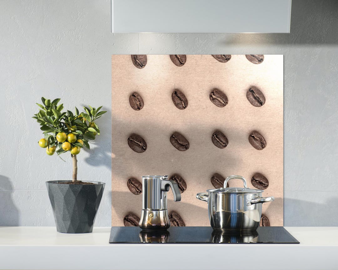 Tempered Glass Kitchen Backsplash, Coffee Beans Pattern Print Glass ...