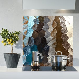 Abstract Mosaic Glass Kitchen Backsplash, Tempered Glass Print, Custom Size, Bathroom Home decor, Brown Beige tile, Guest House decor