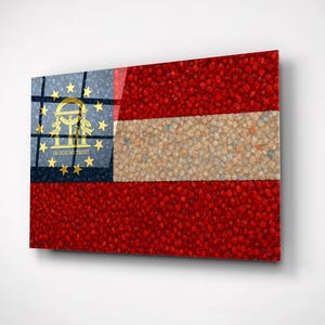 Arte de pared de vidrio con la bandera del estado de Georgia, regalo patriótico estadounidense, decoración de pared de EE. UU., decoración de oficina, impresión de vidrio templado real, regalo personalizado