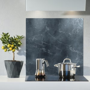 Salpicadero de cocina de mármol gris oscuro, vidrio templado impreso, decoración de cocina moderna, panel de pared de vidrio, pedido personalizado, arte de pared con efecto mármol