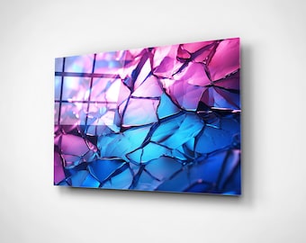 Blue & Purple Mosaic Wall Art, Real Tempered Glass Wall Art, Wall Handing Decor, Print on the Glass, Extra Large Home Decor, Crystal Artwork