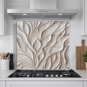 Modern Beige Kitchen Backsplash: Heat & Stain Resistant, Custom size, High-quality printing on tempered glass