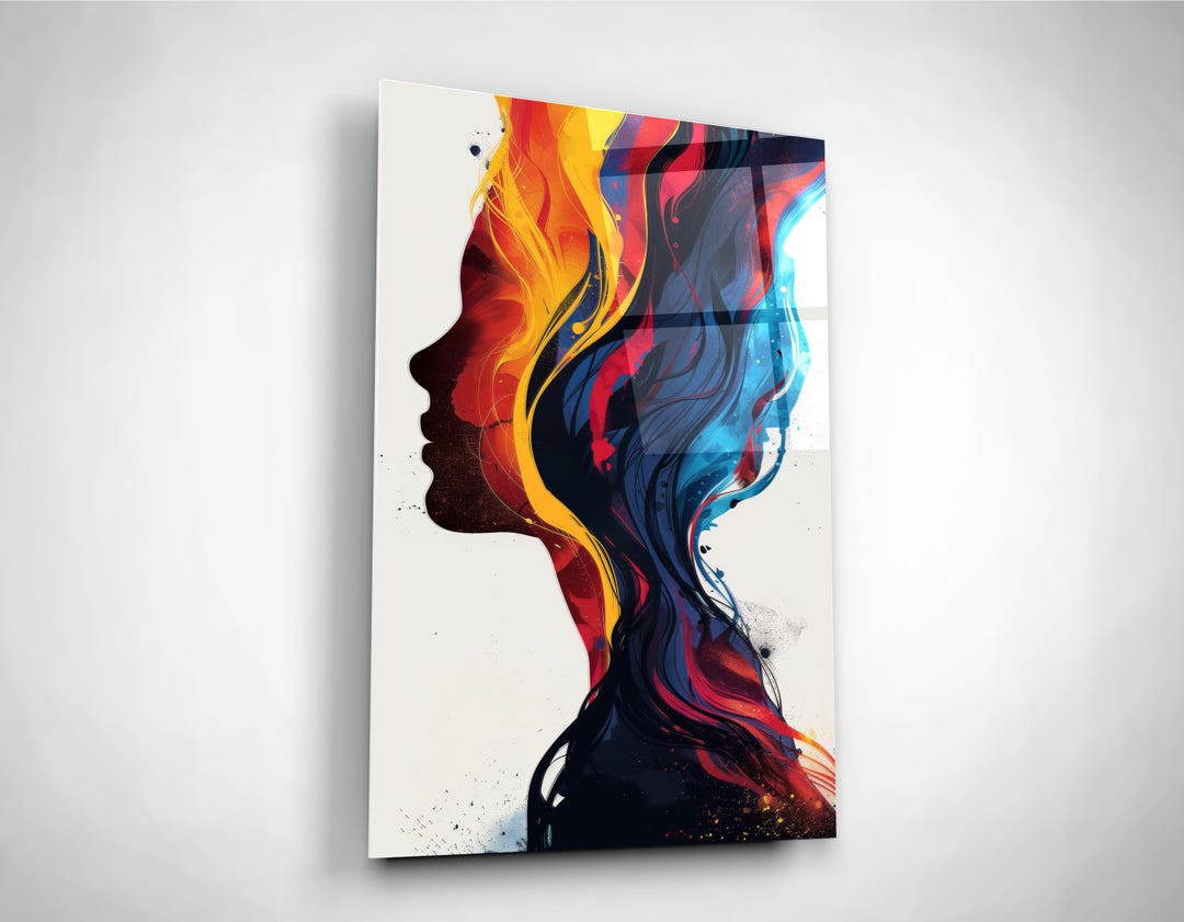 Colored Woman Portrait Art, Print on the Glass, Art Gift, Modern Home ...