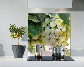 Revestimiento de cocina de vidrio templado con diseño de uvas verdes, tamaño personalizado