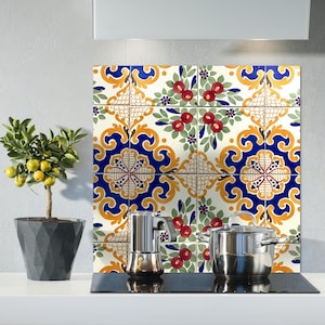 Moroccan Style Kitchen Backsplash - Heat-Resistant Stove Protector - Tempered Glass Kitchen Wall Art - Patchwork Backsplash
