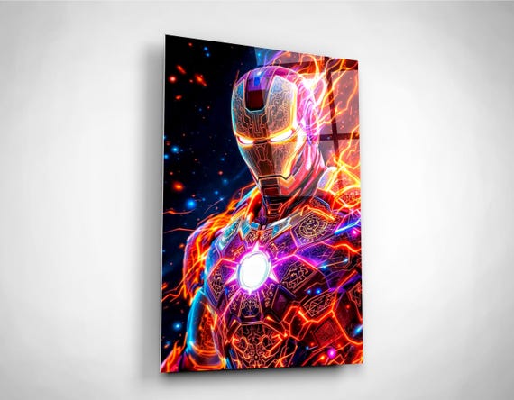 Iron Man Neon Tempered Glass Wall Art, Avengers Fan Gift - Etsy