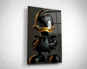 Funny Black Duck Wall Art, Modern Decor, Tempered glass print, Gift Christmas, Birthday, Office wall handing decor, Funny gift for boss