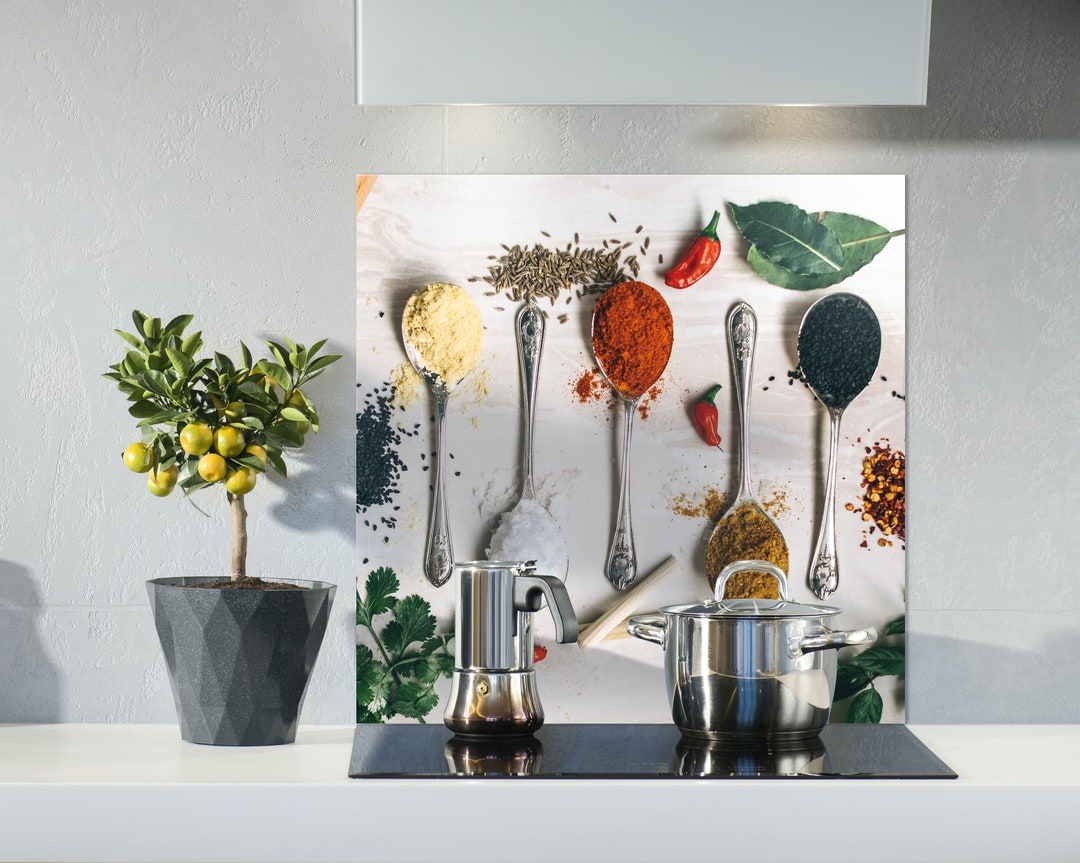Spices Print Kitchen Backsplash, Kitchen Tile Tempered Glass, Custom