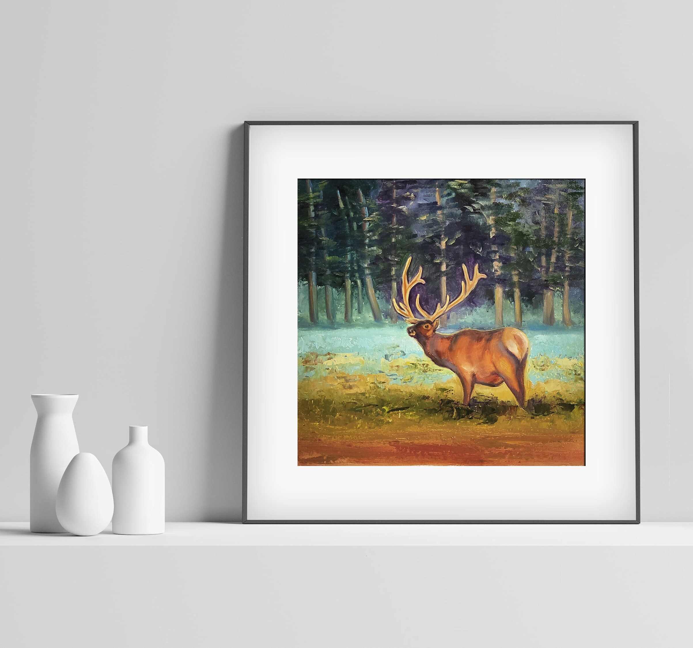 Deer Painting Wild Animal Original Art National Park Wall Art | Etsy UK