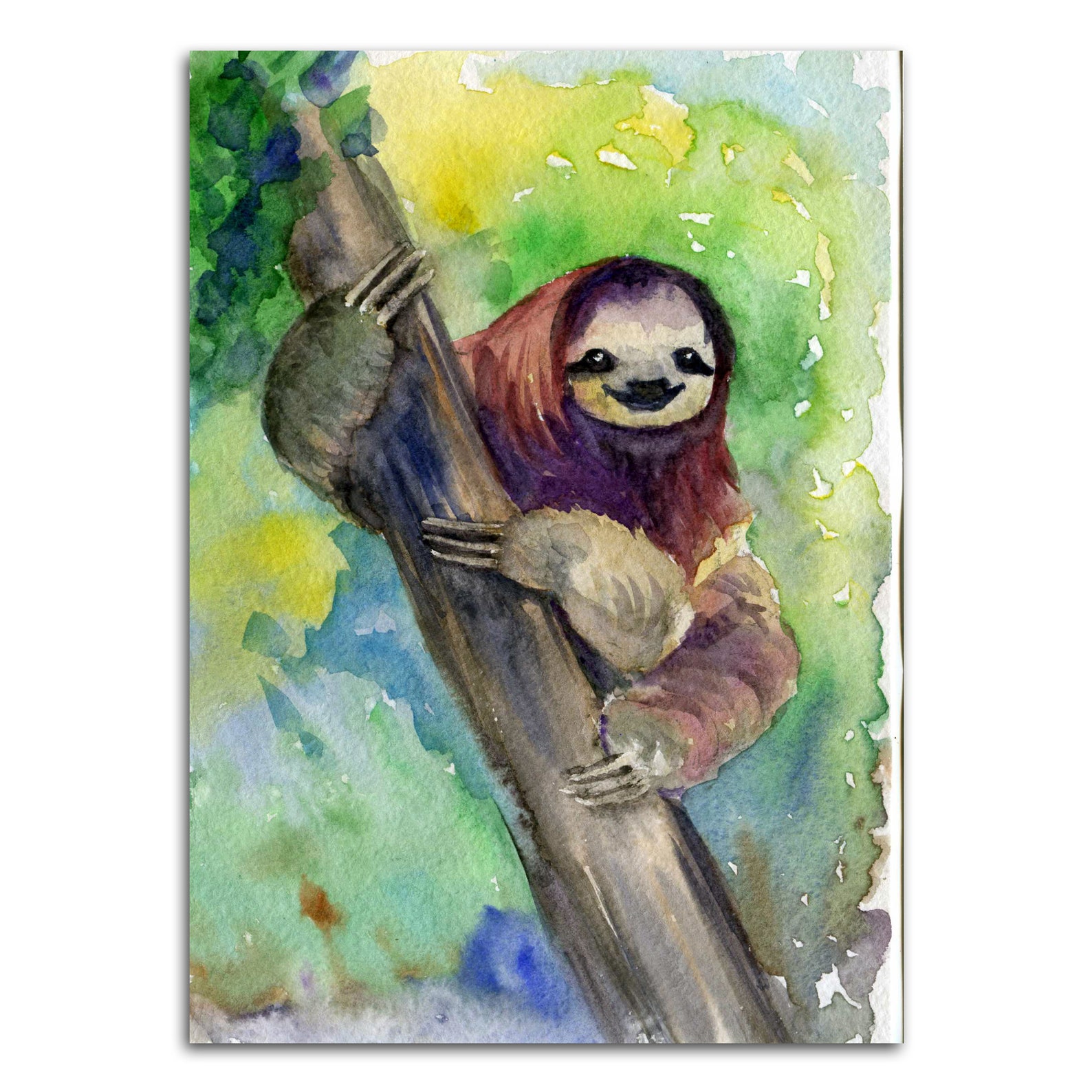 Sloth Original Watercolor Painting Sloth Wall Art Home Decor Etsy