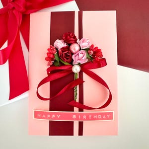 Carte d'anniversaire pour amateur de fruits d'été, cadeau souvenir, ambiance cerise, bouquet de fleurs moderne, salutations, rayures rétro, pop art, fleurs botaniques dynamiques