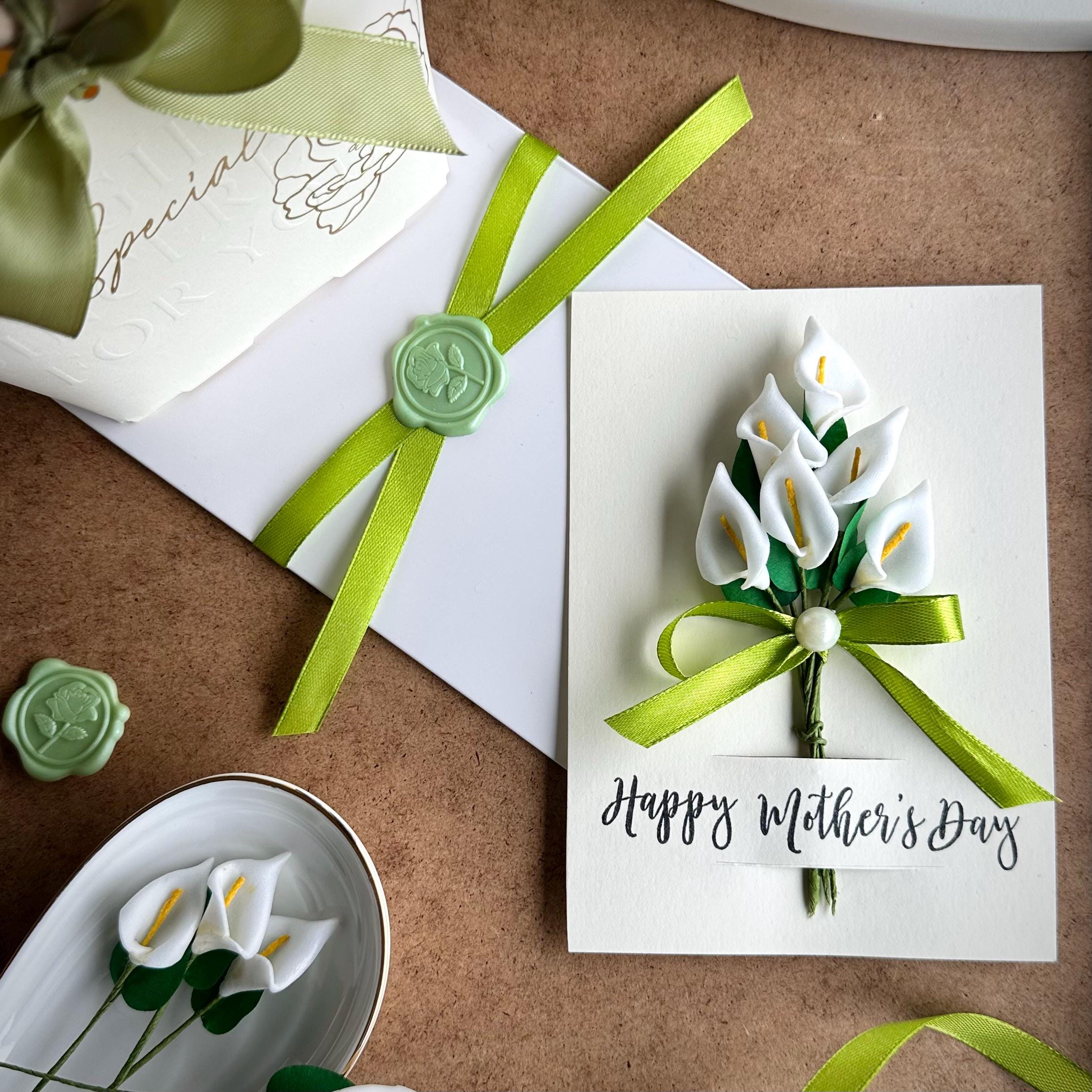 Elegant calla lily flower card for mum personalised keepsake gift box for Mother&#39;s Day 3D floral greeting card for best mom birthday present