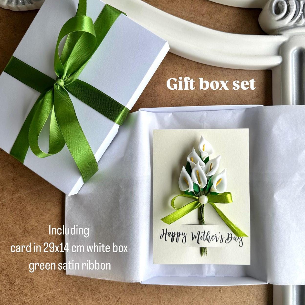 Elegant calla lily flower card for mum personalised keepsake gift box for Mother&#39;s Day 3D floral greeting card for best mom birthday present