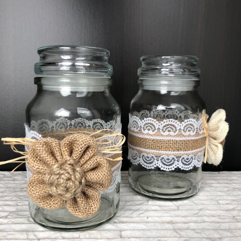 Hessian Floral Kitchen Storage Jar With Lid 2pcs Set Treats Etsy UK