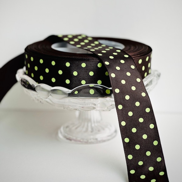Modern neon green polka dot wired edge ribbon florist supply wedding cake floral arrangement wreath bow making DIY craft gift packaging