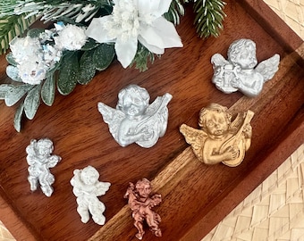 Mini resin angel with lute and harp , rustic musician figurine , DIY craft supply , keepsake gift , remembrance piece , memorial home decor