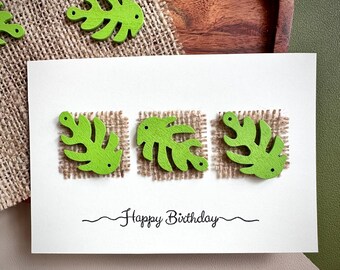 Tropical Monstera leaves birthday card plant lady keepsake handmade botanical greetings eco friendly art minimalist nature lover craft