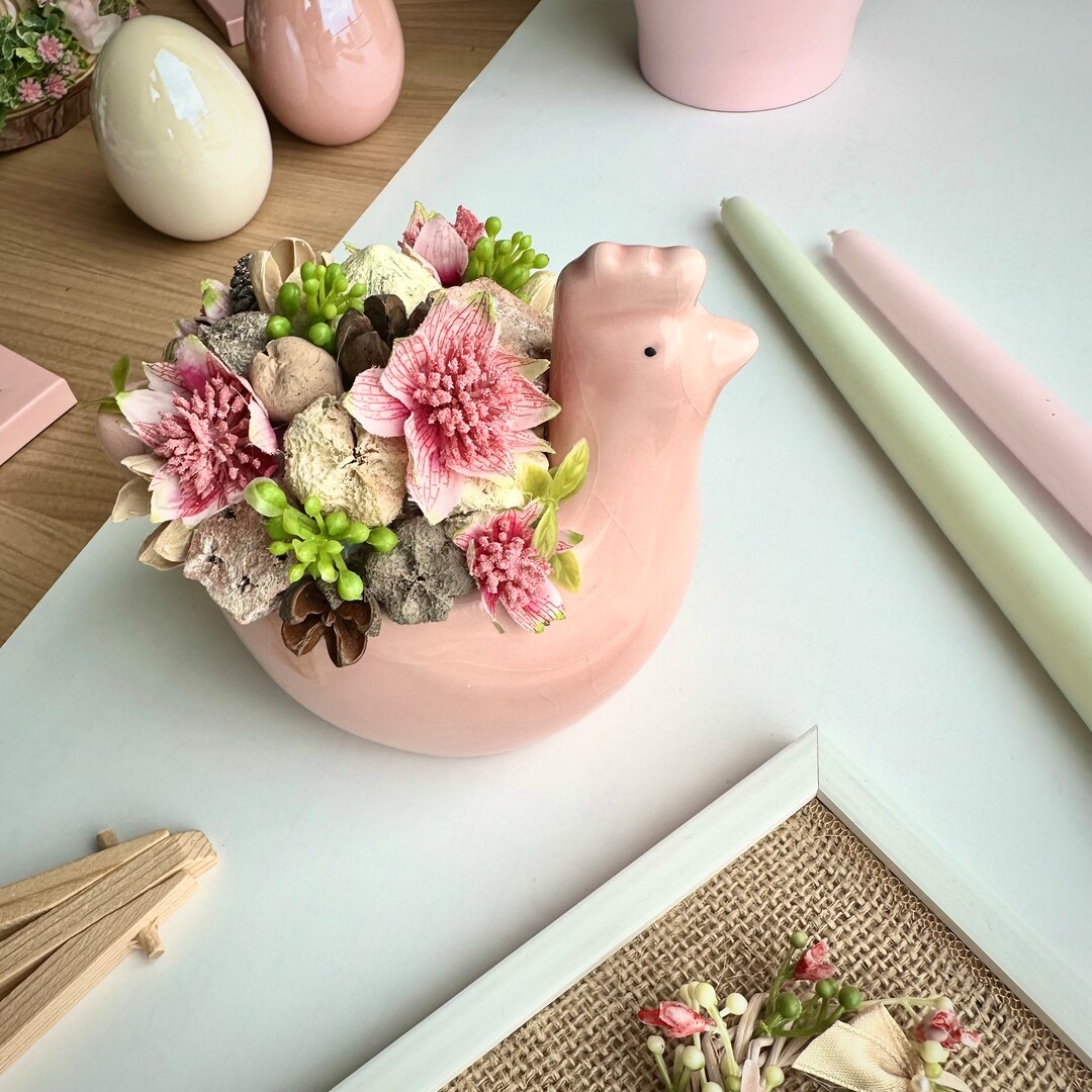 Chicken Ceramic Flower Pot Mother's Day Gift , Pastel Easter Table ...