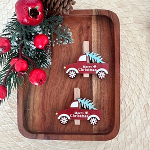 Pince à linge en bois camion rouge , porte-cartes Joyeux Noël , décoration cadeau de Noël , épingle pour porte-nom , clip de suspension pour photo , projet d'école de bricolage