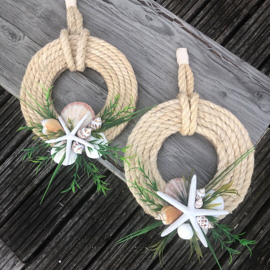 Coastal Rope Wreath With Seashells and Starfish for Front Door Etsy